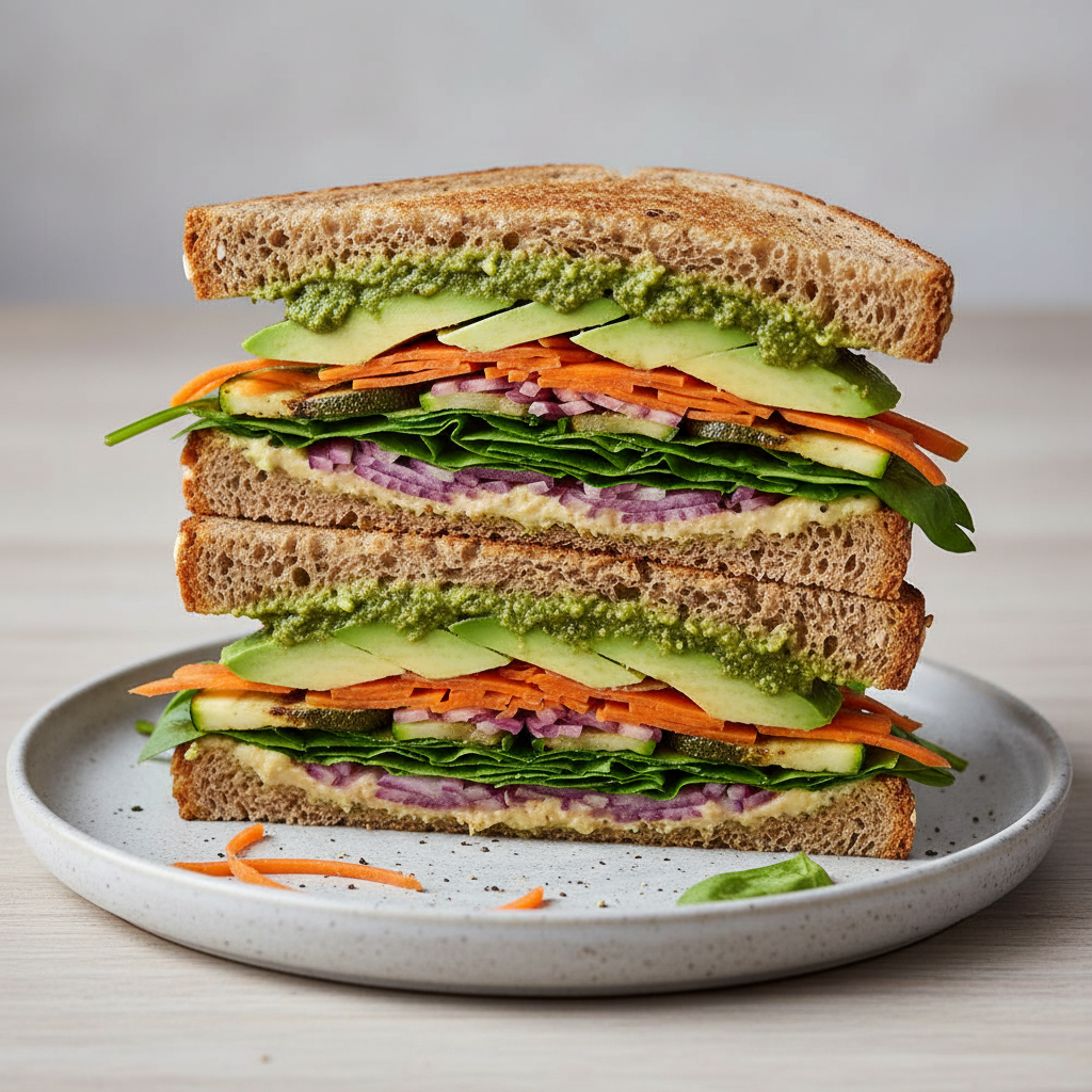 Vegan Pesto & Hummus Veggie Sandwich Dream