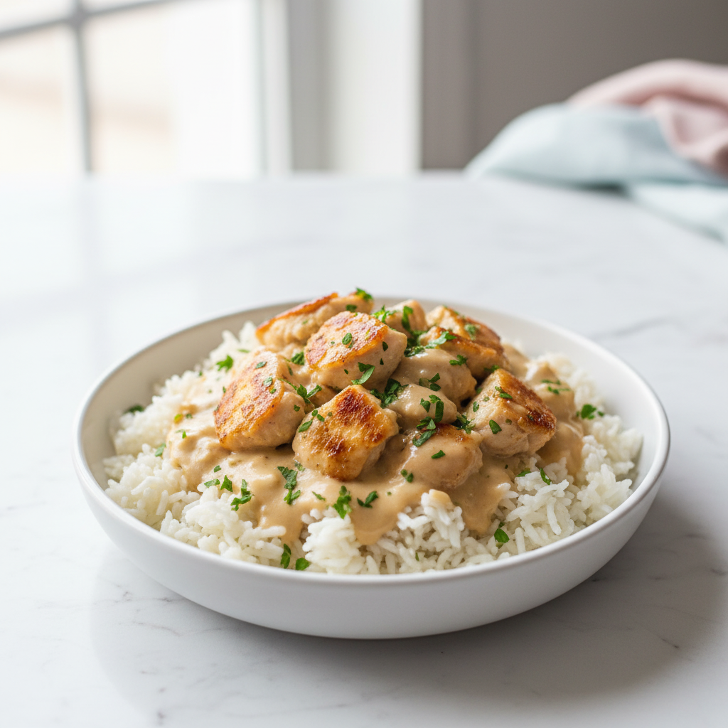 Lazy Dinner Recipes — Creamy Smothered Chicken and Rice in One Pan