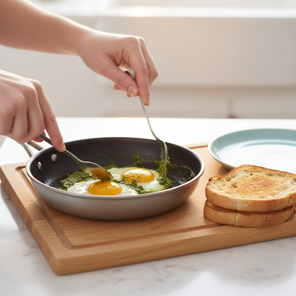 Pesto Eggs on Toast — A Healthy High-Protein Breakfast in 10 Minutes - preparation